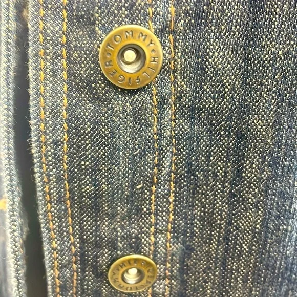 Vintage Tommy Hilfiger Dk Wash Denim Blazer Button Closure Pockets Fitted Size L - Picture 12 of 14